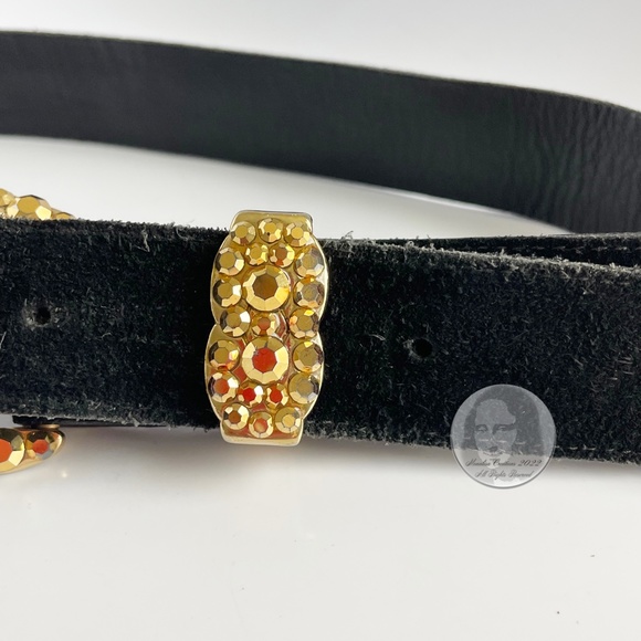 Michael Morrison Belt Embellished Gold Rhinestones Black Suede Leather Vintage - Picture 10 of 12